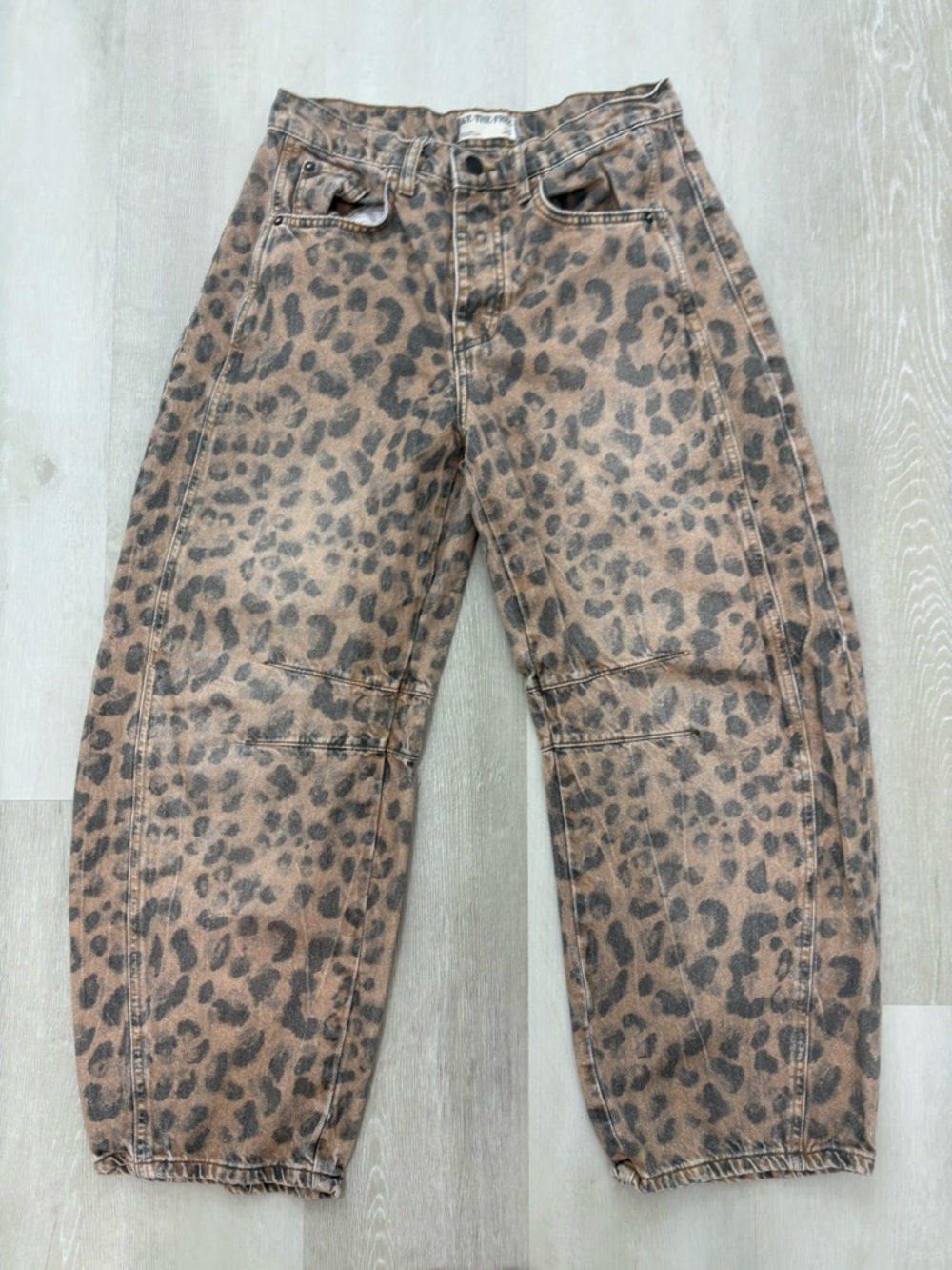Free People Leopard Print Barrel Jeans